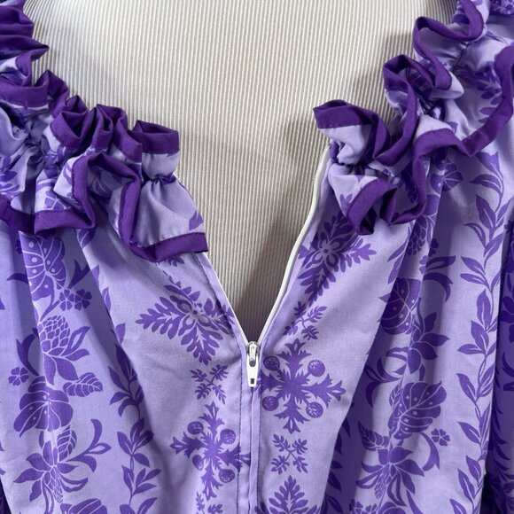 Shannon Marie Hawaii Dress XL USA Luau Vintage Aloha Puff Sleeve Ruffle Hem Neck - Picture 8 of 9